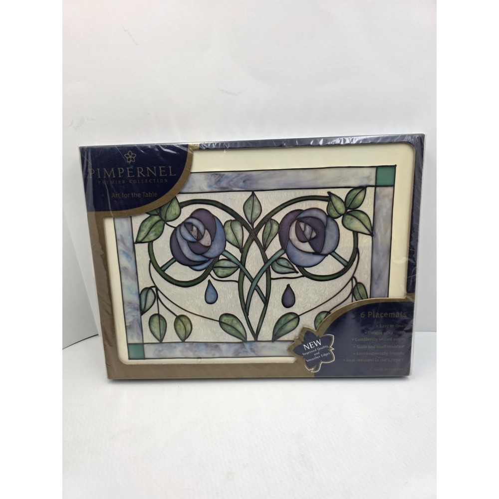 Pimpernel Cork Placemats Nouveau Blue Rose Debbie Halliday Set/6 Snack Size NIP